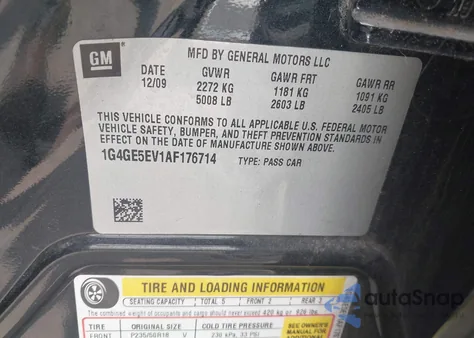 2010 Buick Lacrosse Cxs z USA, uszkodzony, nr VIN 1G4GE5EV1AF176714